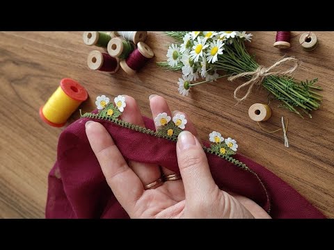 644 – Üç Yaprak İki Papatya Tığ Oyası Kır Papatyası Yapımı