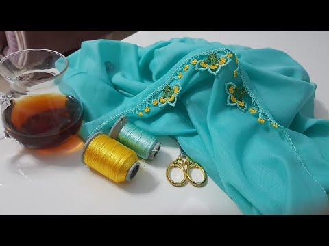 647 – Turkuaz ve Sarının Muhteşem Uyumu 🌟​Zarif Çiçekli Yazma Kenarı Yapımı Oya ve Dantel Dünyası