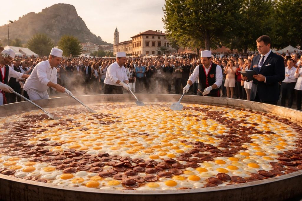 Afyonkarahisar’dan Dünya Rekoru: 1930 Kilo Sucuklu Yumurta Guinness Kitabına Girdi