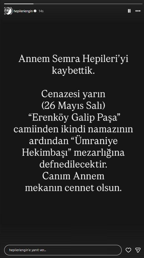 Engin Hepileri'den Acı Duyuru: Annesini Semra Hepileri Kaybettiğini Paylaştı